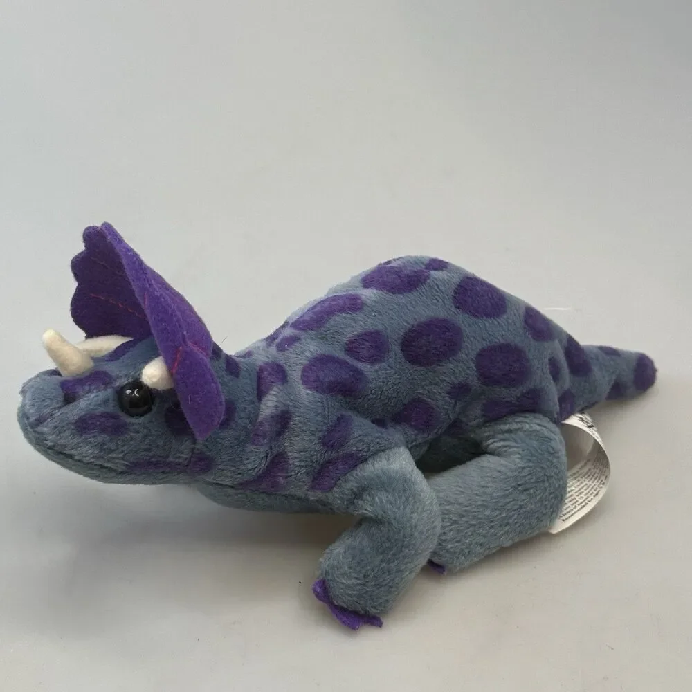 24K Company Fantasaurs 1997 Purple Triceratops Dinosaur Beanie Plush EUC